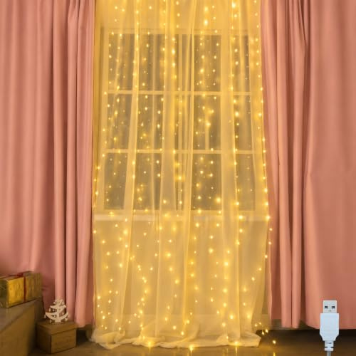 Yulmi Lichtervorhang 1x2m 200 LEDs USB Warmweiß 2700K