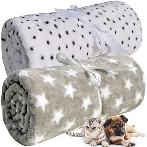 LeerKing 2 Packs Dog Blankets Soft Warm Pet Cat Bed Blanket Fleece Flannel Mattress Couch Sofa Crate for small medium large Puppy，30x 40 White&Gray