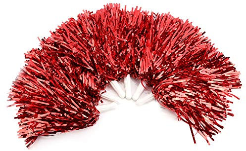 Keenso Pompones de Animadora - 6 Piezas de Pompones de Animadora, Flores de Mano Pompones para Deportes Aclamaciones Baile Fiesta de Disfraces, Fiesta de Noche(Rojo)