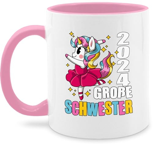 Tasse Tassen 325ml - & Bruder Geschenk - Große Schwester 2025 mit Ballerina Einhorn - 325 ml - Rosa - geburt geschwister sister milchkaffeetassen für zur schwesterngeschenk schwestern kaffeetasse