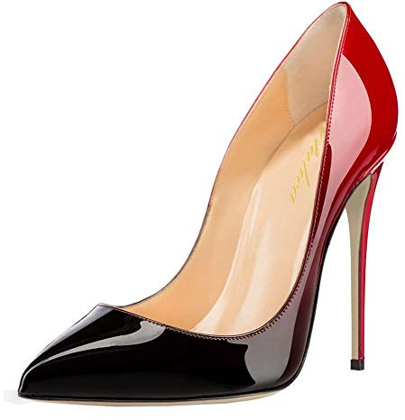 Lutalica W Omen's Classic - Zapatos de tacón alto con punta de charol para fiestas, bodas, rojo y negro, 43 EU