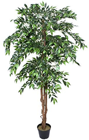 GreenBrokers Premium Artificial Ficus Weeping Fig Tree 180cm Potted Plant, green