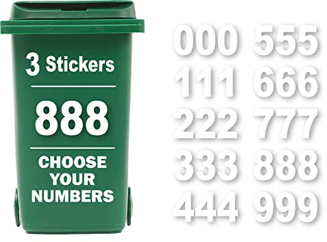 3 x Bin Numbers for Wheelie Bins, 0-9, Dustbin Stickers, Easy Application 17.5cm Stick On Number Stickers - Weatherproof Self Adhesive Vinyl (8)
