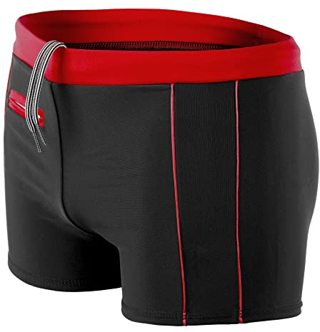 Aquarti Herren Badehose Kurz mit Kontrastpaspel, Farbe: 010 Schwarz/Rot, Größe: XXL