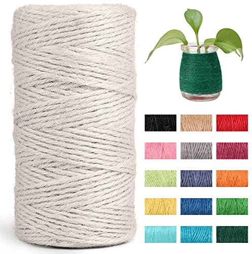 JeogYong Jute Twine String 2mm 328 feet Thick 3-Ply Natural Jute Rope Hemp Twine for Crafts Gift Wrapping Packing Gardening Wedding and Christmas Decorations (White)