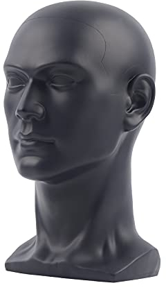 Esyogen Männlich Modellkopf aus PVC Perückenkopf Dekokopf Mannequin Kopf Hüte Brille,50x30cm,matt schwarz