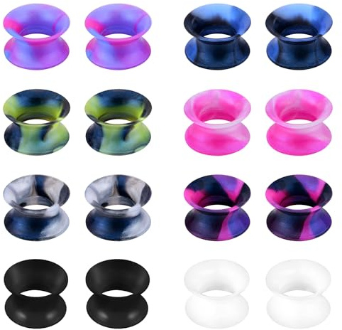 JFORYOU Silicone Ear Gauges Tunnels Plugs 8 Pairs Ear Stretcher Flexible Ear Spacers Double Flared Expander Piercing Earlet Retainer 6/8/10/12mm Black White Colorful
