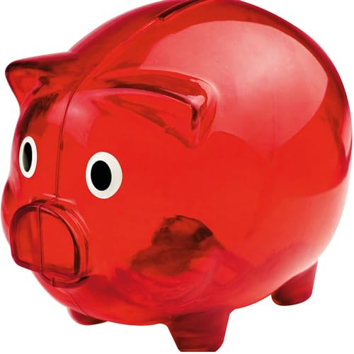Stor transparent plastspargris presentidé spara spargris moneybank individuellt eller i dubbelset 12,5 x 10 x 10 cm blå röd grön eller transparent (1, röd)