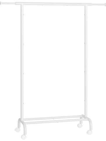SONGMICS Kleiderständer auf Rollen, ausziehbare Kleiderstange, Garderobenständer aus Stahlrohren, erhöhte Ablagestange, 40 x (83-120) x 156 cm, wolkenweiß HSR134W01