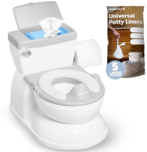 Real Feel Potty with Wipes Storage, Transition Seat & Disposable Liners - Realistic Toilet - Easy to Clean & Assemble - Jool Baby (Grey)