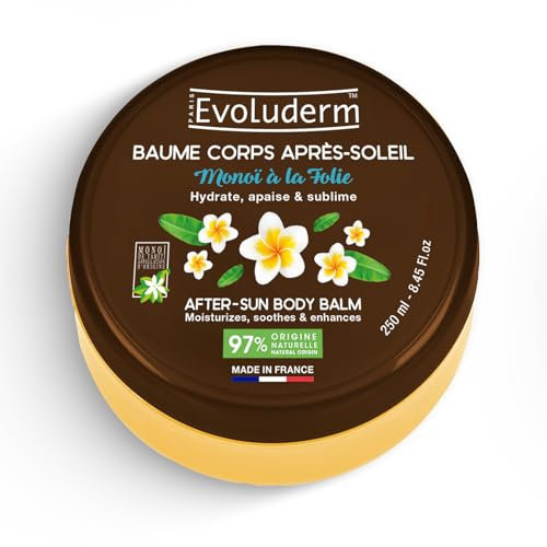 EVOLUDERM – Baume Corps Après Soleil Monoï à la Folie – 250 ml - 97% d’Origine Naturelle - Vegan – Fabrication Française