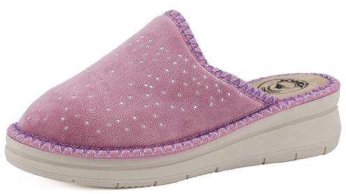 JOMIX Chaussons Femme Compensés Hiver Chaussons Orthopediques Femme Chaussons Femme avec Strass Confortable pour Maisons Fabriqué en Italie