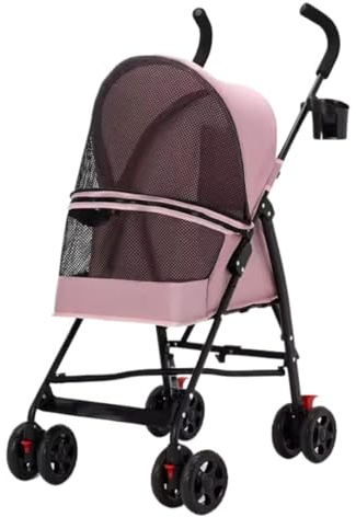 Hundvagn Kattvagn Hopfällbar Husdjursvagn Med 4 Hjul Bärbar Hundvagn Kattvagn Med Ficka, Mugghållare För Små Hundar Katter Husdjursvagn(Pink)