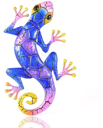 YWHWLX Metal Gecko Wall Decor, Lizard Garden Ornaments Wall Art, Hanging Outdoor Garden Decorations, Wall Fence Sculpture for Outdoor Backyard Porch Home Patio Lawn Fence Decorations (Blue)