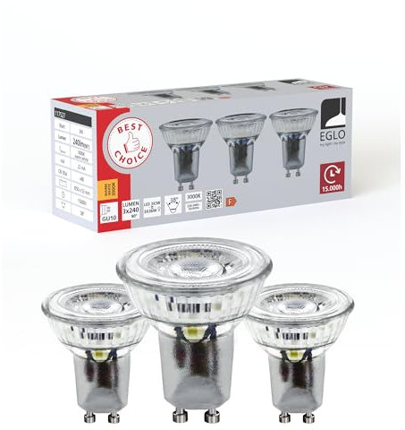Eglo set di 3 lampade LED con attacco GU10, 3 spot LED con riflettore, lampade con riflettore da 3 watt ciascuna, sorgente luminosa bianco caldo, 3000 K, 250 lumen, lampadina Ø 5 cm
