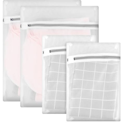 Nogeqi 4 sacchetti per la biancheria, lunga durata, da viaggio, per lavatrice con chiusura lampo, 40 x 30 cm e 30 x 20 cm, due sacchetti per biancheria delicata, camicie, calze da viaggio