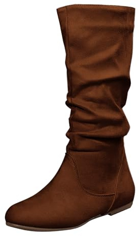 Generisch Stivaletti da donna eleganti in pelle scamosciata piatti stivaletti da donna mocassini a punta stivali con fibbia stivaletti corti comodi stivali invernali stivaletti a mezza altezza tinta