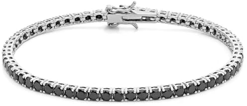 t♀d♂ jewels Bracciale Tennis in Argento 925 2mm Rodiato con Zirconi Neri Taglio Diamante da donna e da uomo (18 Centimetri)