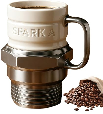 BAIFULAI Bicchiere per candele: tazza da caffè in ceramica ignifuga con manico termoisolante, pezzo da collezione Ceramic Engine Spark Plug Design per ingranaggi, collezionisti, uomini, mariti, padri