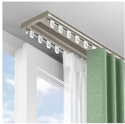 Doppio binario per tenda – Asta per tenda a 2 corsie montata a soffitto in alluminio silenzioso scorrevole per box doccia RV divisorio facile da installare.