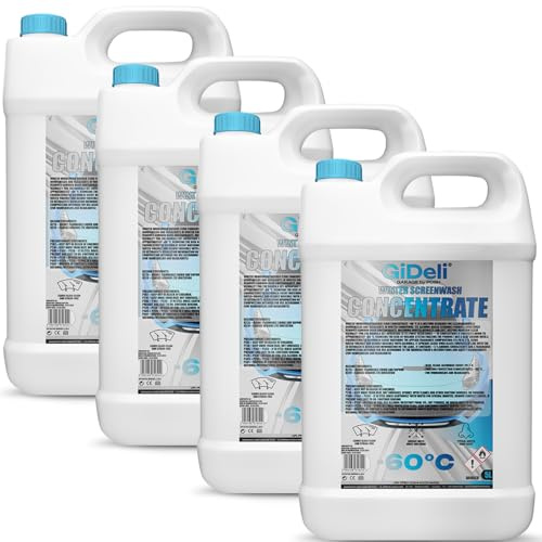 GiDeli Antigel concentré pour pare-brise - 4 x 5 l - Antigel -60 °C - Eau de nettoyage pour protection contre le gel - Nettoyant pour vitres d'hiver