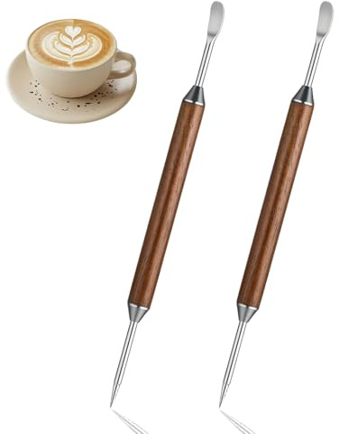2pz Penne per latte art, latte art penna, penne artistiche da caffè, strumento per decorare il ago da caffè fai-da-te, in acciaio inox con manico in legno, accessori baristi per uso domestico e al bar