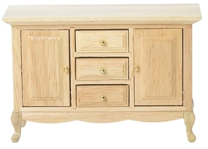 xbiez Handcrafts Bedside Cabinet 1/12 Miniature Doll House Furniture with Functional Drawer Realistic Bedroom Scene Decors Miniature Wooden Nightstand for Doll House
