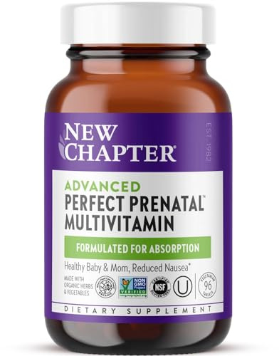 New Chapter Advanced Perfect Prenatal Vitamins, 96ct, Made with Organic, Non-GMO Ingredients for Healthy Baby & Mom - Folate (Methylfolate), Whole-Food Fermented Iron, Vitamin D3 + Ginger