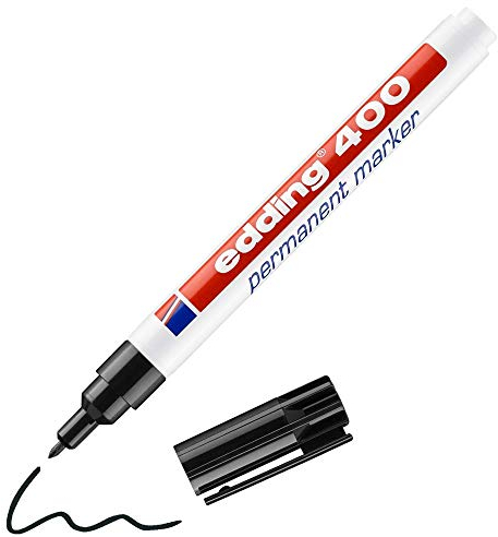 edding 400 permanent marker - black - 1 pen - fine round nib 1 mm - waterproof, quick-drying, smear-proof pens - for cardboard, plastic, wood, metal, glass and fabric