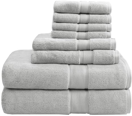 MADISON PARK SIGNATURE Ensemble de Serviettes luxueuses 100% Coton 800 g/m² Très Absorbant, séchage Rapide, qualité hôtelière et Spa pour Salle de Bain, Argenté, Multi-Sizes