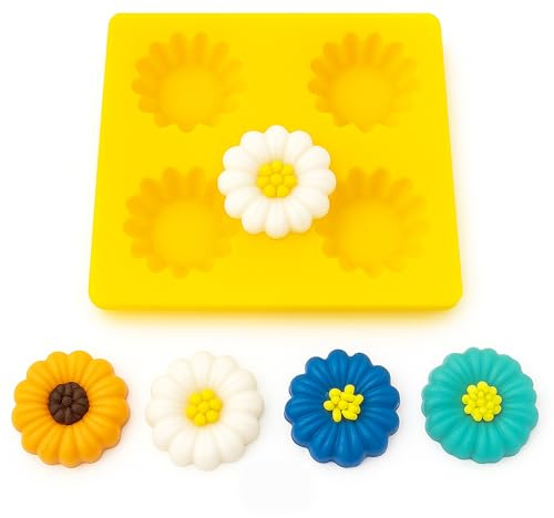 EDELAINE'S Silicone Molds - 4 Cavity Daisy or Sunflower for Cream Cheese Mints Chocolate Mold Fondant Gummy Molds Flower Ice Cube Candy Mold Perfect for Birthdays & Weddings