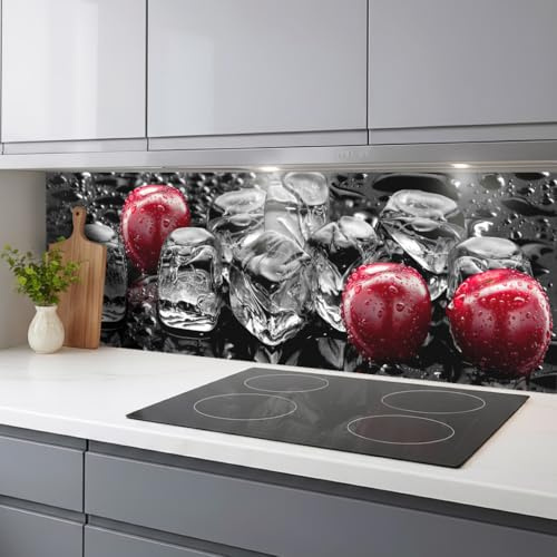 Rodnik Küchenrückwand – monolithische ABS-Platte mit Direktdruck, formstabil und langlebig. Große Motivauswahl (Eiswürfel und Kirschen, 60x200 cm)