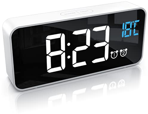 CSL - digitaler Wecker - mit Netzteil und extra großem 2200 mAh Akku – Musikwecker Reisewecker – 13 Songs und Klingeltöne - Temperaturanzeige - 2 Alarme – Schlummerfunktion – dimmbar