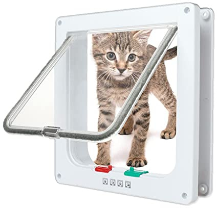 NEWFUN Puerta para Gato con Cierre magnético de 4 vías,Perros Grandes, Gatos y Mascotas, Fácil de Instalar con Marco Telescópico,Puerta para Gatos con túnel,19.7 * 19 * 2cm