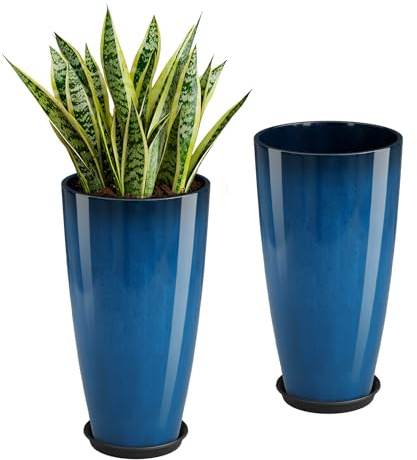 QCQHDU 53cm Tall Planters Set of 2, Large Blue Flower Pots L30 W30 H53cm, Indoor Outdoor Use