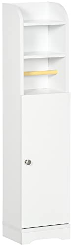 kleankin Badezimmerschrank Badschrank mit 2 Offenen Ebenen, Schrankfach, Eckschrank mit Toilettenpapierhalter, Toilettenschrank für Bad, Weiß, 23 x 18 x 100 cm