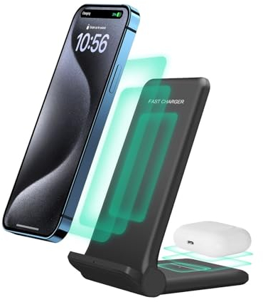 2 in 1 Wireless Charger,Foldable 20W Fast Wireless Charging Stand Compatible with iPhone 16/16 Pro/15/14/13/12/AirPods,Dual Phone induction charge station for Samsung,Pixel,Xperia,LG (No Plug)