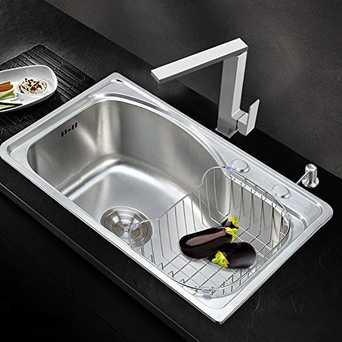 HarBin-Star Fregadero de cocina, empotrable, acero inoxidable, acabado natural, 65 x 44 cm