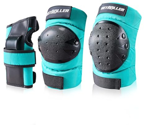 METROLLER Adult & Kids Protective Gear Set for Men, Women Youth Knee Pads, Elbow Pads & Wrist Guards 3 in 1 for Skateboarding Multi-Sports Protective Gear