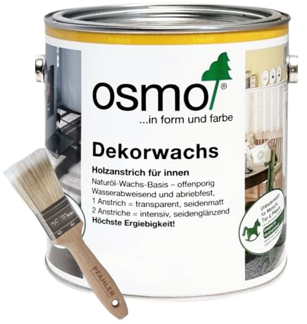OSMO Dekorwachs 2,5 L + Flächenstreicher Pinsel (3188 Schnee)