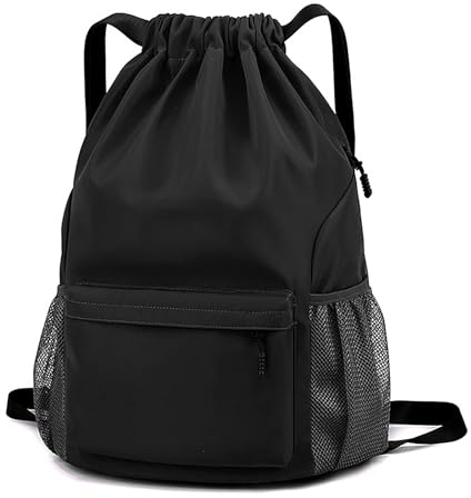 Ninonly Turnbeutel mit Kordelzug, Sportbeutel Rucksack Wasserdichter mit Aussentasche für Damen Herren Jungen, Sportrucksack für Reisen Sport Schwimmen Strand