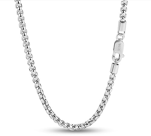 Dankadi Collier Fin 3MM en 925 Argent, Chaîne Rolo Fine 18 20 22 24 26 28 30” pour Pendentif Maillons Boîte Ronde Carrée Design Italien Bijoux pour Homme Femme (19 inch, Argent)