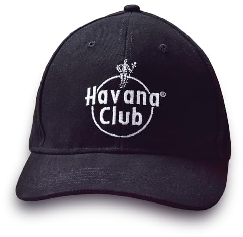 Albellion Originale Havana Club Mütze, Baseball-Cap, Baseball-Kappe, Käppi, Cappy, Basecap Hut in Schwarz mit einem weißen aufgenähten Havanna Club Logo und Klettverschluss