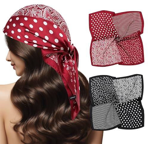 RYMAUP Pack 2 Pañuelos de Seda para Mujer Grande Cuadrado Elegante Bufandas Bufanda para Mujeres Bandana Satén Niñas Pañuelo Cabeza Pañuelo Pirata 70 x 70 cm, multicolor, L