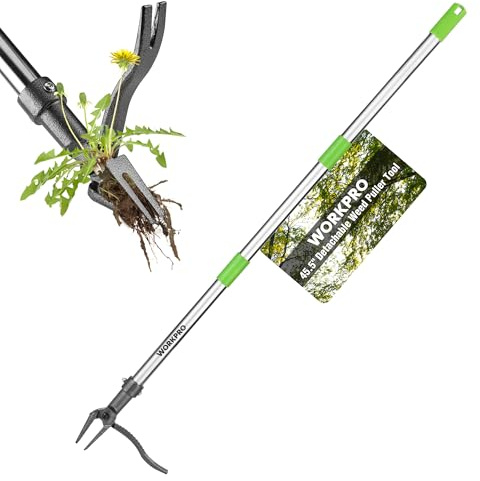 WORKPRO Weed Puller Tool with Long Adjustable Handle (33, 46), Stand Up Heavy Duty Weed Remover- 4 Claw Steel Head & Foot Pedal for Easy Weeding, Detachable Dandelion Picker for Lawn/Yard/Garden