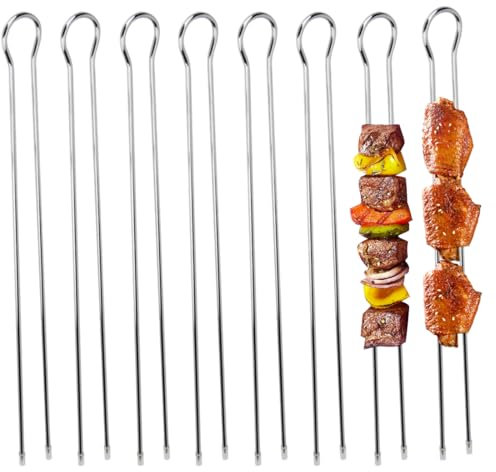 12x Grillspieße, 28cm Rouladennadeln, Edelstahl Schaschlikspieße, lange Rouladenspieße, Schaschlikspiesse mit Doppelzinken, zum Fixieren von Fleisch, Fisch, Gemüse