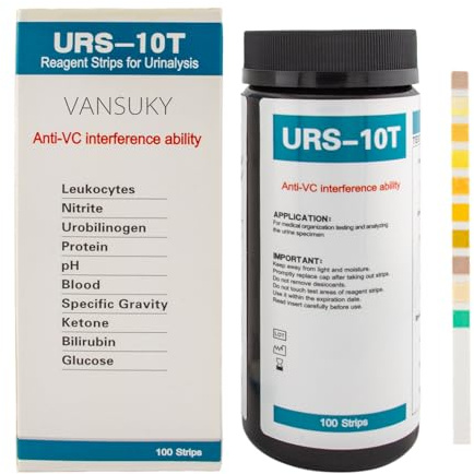 VANSUKY 10-in-1 Urin-Teststreifen – 100 Stück Schnelltest für Zuhause – Test auf Glukose, Keton, Protein, pH, Blut & mehr – Anti-Vitamin-C-Störung – Präzise Ergebnisse in 60 Sekunden