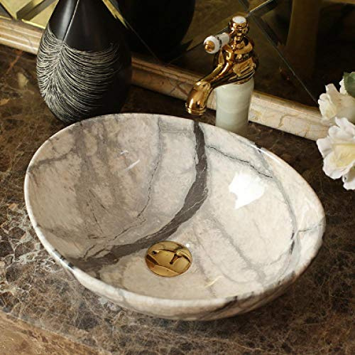 KOMFGT Bathroom Sink, Countertop Basin Ceramic Washbasin Oval Countertop Washbasin Marble Art Hand-Painted Bathroom Sink Bowl-3, 1,