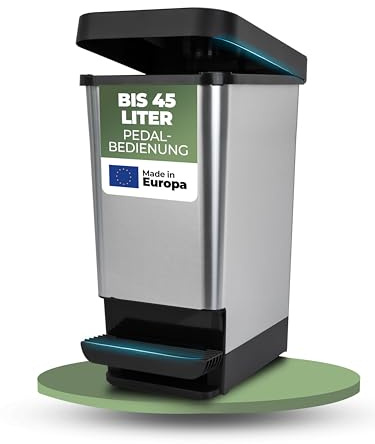 Novaliv Großer Mülleimer mit Deckel - 45L Tretmülleimer - Treteimer Müllbehälter Stabiler Abfalleimer mit Deckel & Fußpedal - Geruchsdichter Mülleimer Küche u.v.m