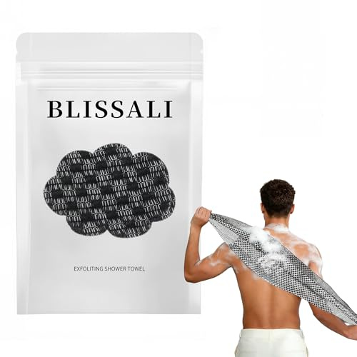 Blissal Exfoliante antibacteriano toalla de ducha, Peeling cuerpo de ducha, Accesorios de ducha de cepillo de espalda, Exfoliante ducha Schwamm scrubber, Loofah Schwamm für Männer Fraue (negro)